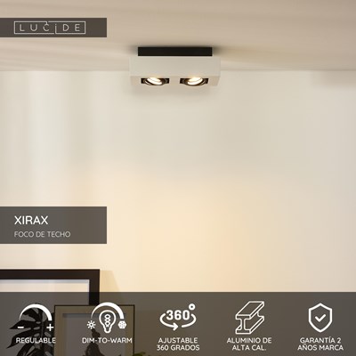 Lucide XIRAX - Foco de techo - LED Dim to warm - GU10 - 2x5W 2200K/3000K - Blanco